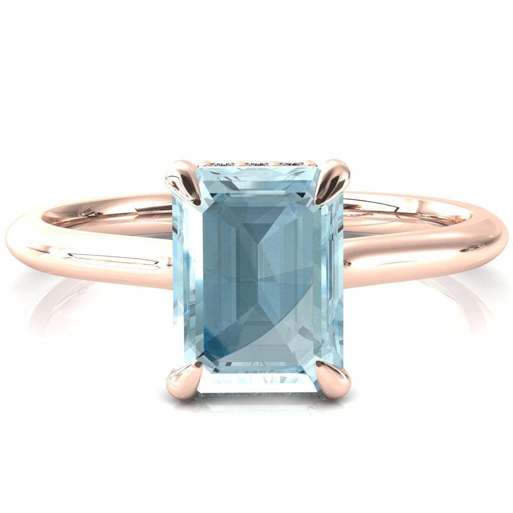 Secret Emerald Aqua Blue Spinel 4 Prong Floating Halo Engagement Ring-FIRE & BRILLIANCE