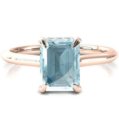 Secret Emerald Aqua Blue Spinel 4 Prong Floating Halo Engagement Ring-FIRE & BRILLIANCE