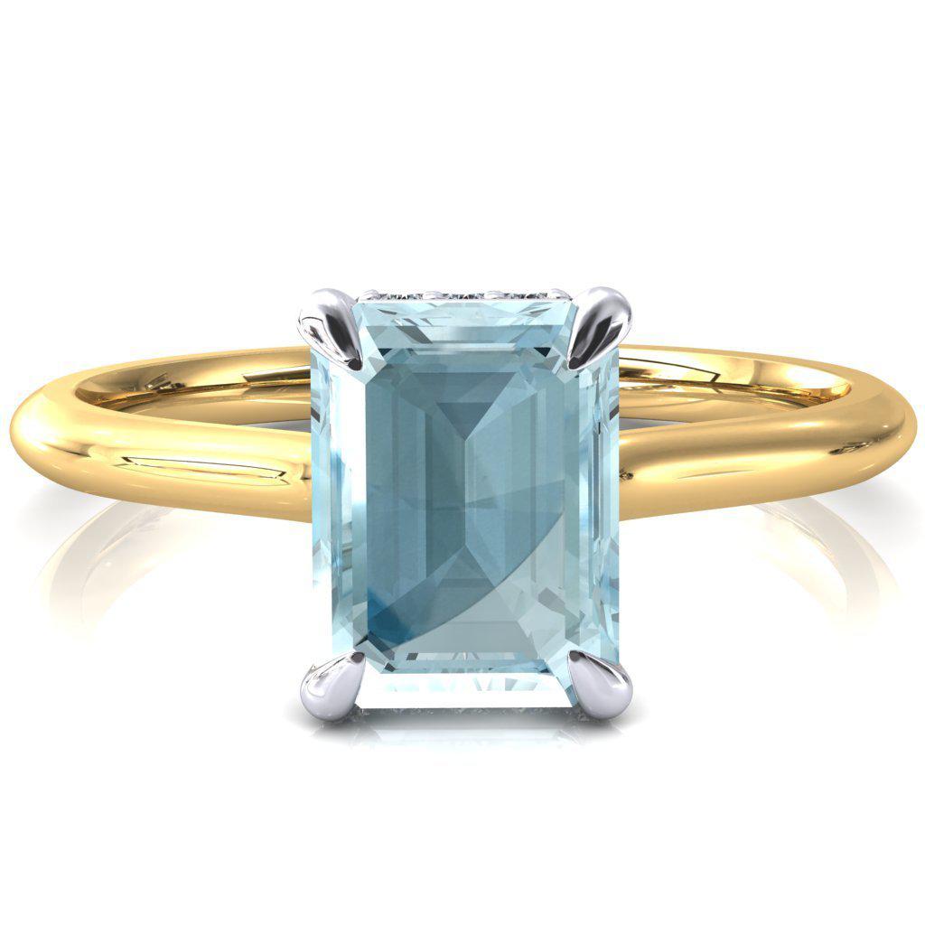 Secret Emerald Aqua Blue Spinel 4 Prong Floating Halo Engagement Ring-FIRE & BRILLIANCE