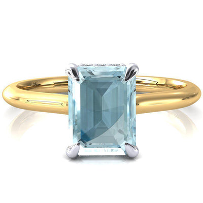 Secret Emerald Aqua Blue Spinel 4 Prong Floating Halo Engagement Ring-FIRE & BRILLIANCE