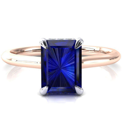 Secret Emerald Blue Sapphire 4 Prong Floating Halo Engagement Ring-FIRE & BRILLIANCE
