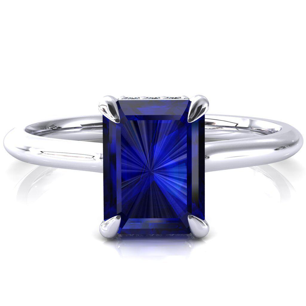 Secret Emerald Blue Sapphire 4 Prong Floating Halo Engagement Ring-FIRE & BRILLIANCE