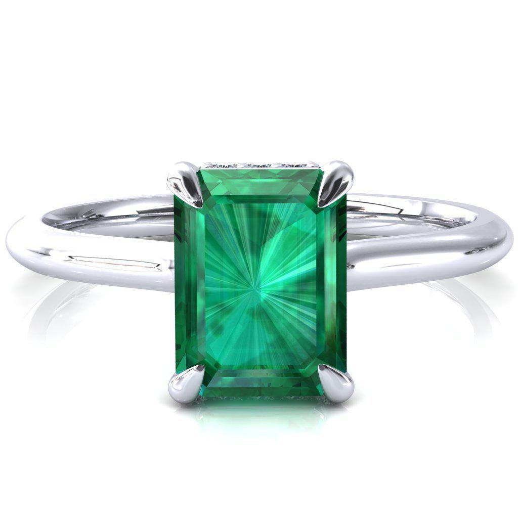 Secret Emerald Emerald 4 Prong Floating Halo Engagement Ring-FIRE & BRILLIANCE