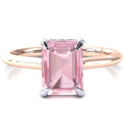 Secret Emerald Pink Sapphire 4 Prong Floating Halo Engagement Ring-FIRE & BRILLIANCE