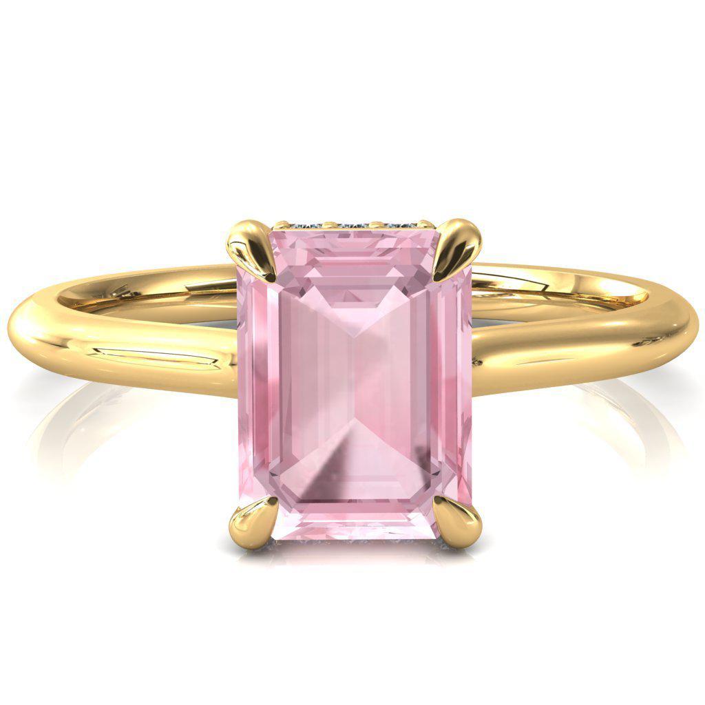 Secret Emerald Pink Sapphire 4 Prong Floating Halo Engagement Ring-FIRE & BRILLIANCE