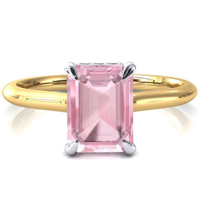 Secret Emerald Pink Sapphire 4 Prong Floating Halo Engagement Ring-FIRE & BRILLIANCE