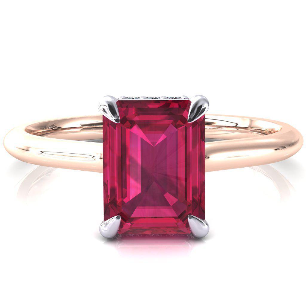 Secret Emerald Ruby 4 Prong Floating Halo Engagement Ring-FIRE & BRILLIANCE