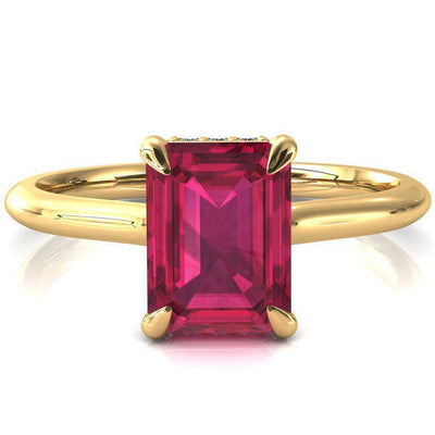 Secret Emerald Ruby 4 Prong Floating Halo Engagement Ring-FIRE & BRILLIANCE