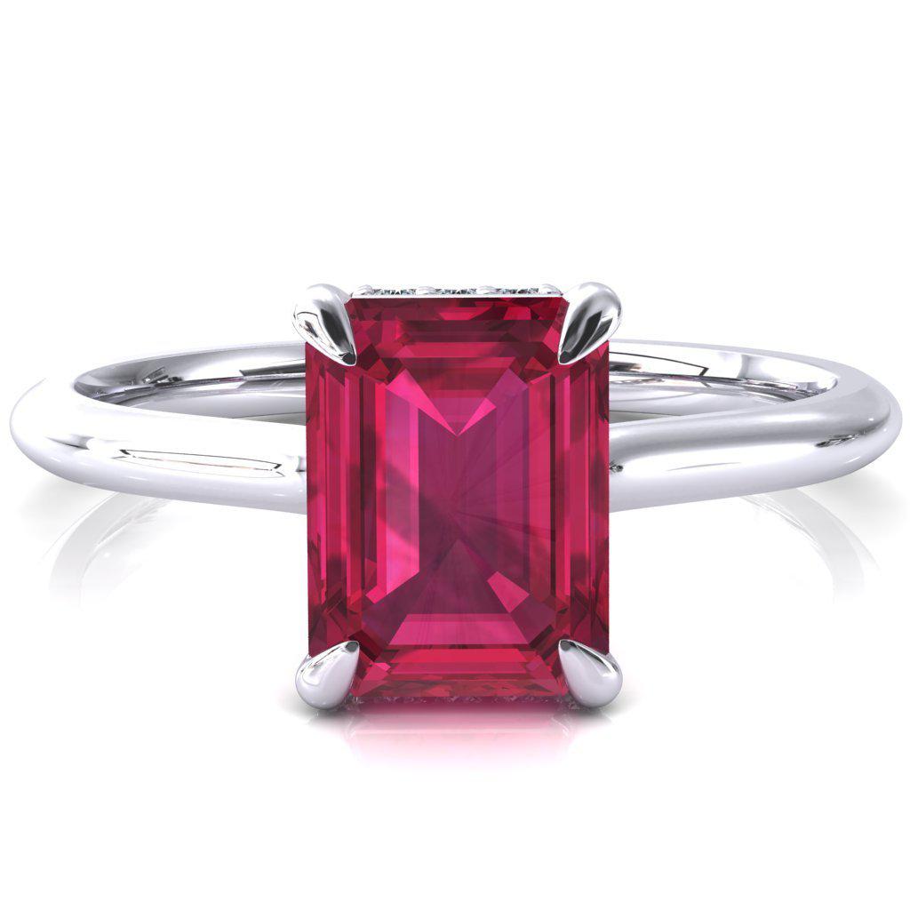 Secret Emerald Ruby 4 Prong Floating Halo Engagement Ring-FIRE & BRILLIANCE