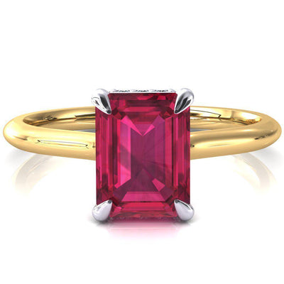 Secret Emerald Ruby 4 Prong Floating Halo Engagement Ring-FIRE & BRILLIANCE