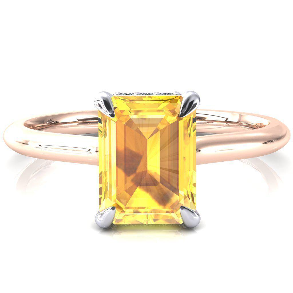 Secret Emerald Yellow Sapphire 4 Prong Floating Halo Engagement Ring-FIRE & BRILLIANCE