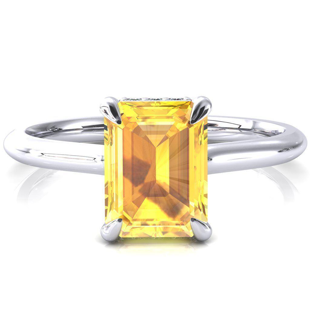 Secret Emerald Yellow Sapphire 4 Prong Floating Halo Engagement Ring-FIRE & BRILLIANCE