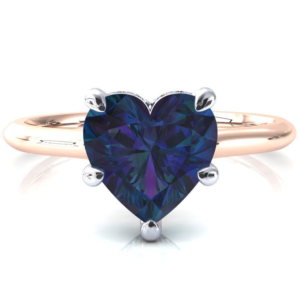 Secret Heart Alexandrite 5 Prong Floating Halo Engagement Ring-FIRE & BRILLIANCE