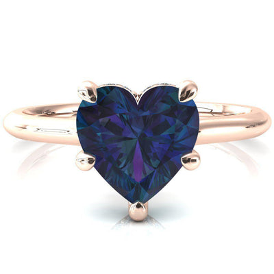 Secret Heart Alexandrite 5 Prong Floating Halo Engagement Ring-FIRE & BRILLIANCE