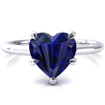 Secret Heart Blue Sapphire 5 Prong Floating Halo Engagement Ring-FIRE & BRILLIANCE