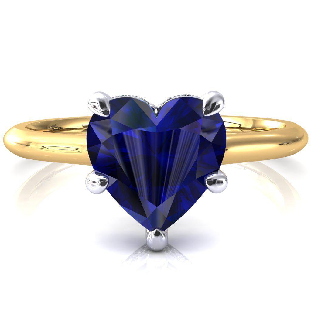 Secret Heart Blue Sapphire 5 Prong Floating Halo Engagement Ring-FIRE & BRILLIANCE