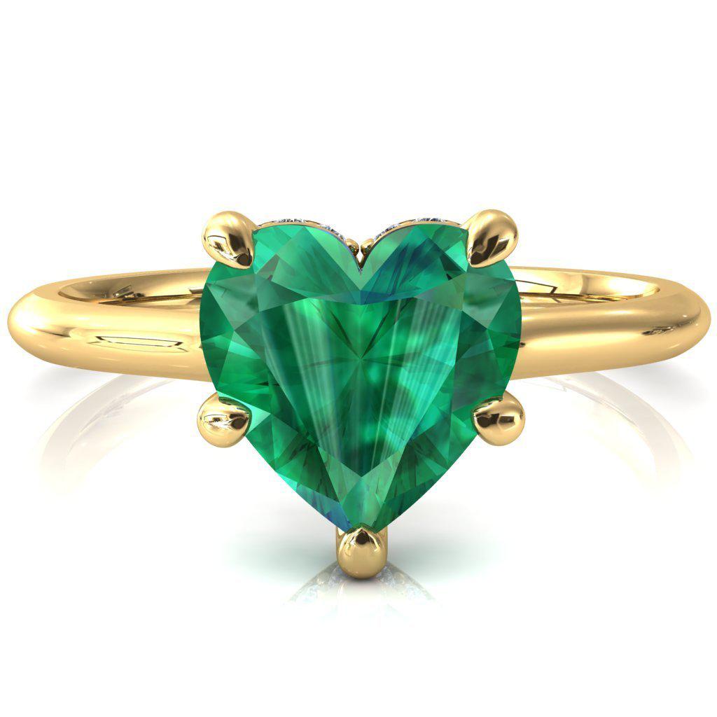 Secret Heart Emerald 5 Prong Floating Halo Engagement Ring-FIRE & BRILLIANCE