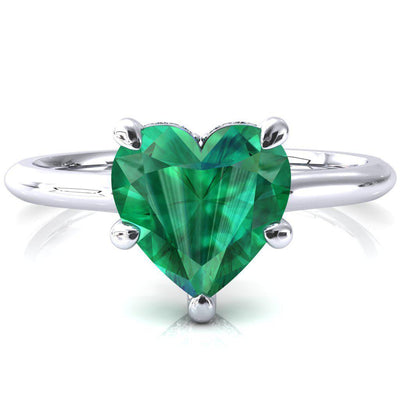 Secret Heart Emerald 5 Prong Floating Halo Engagement Ring-FIRE & BRILLIANCE