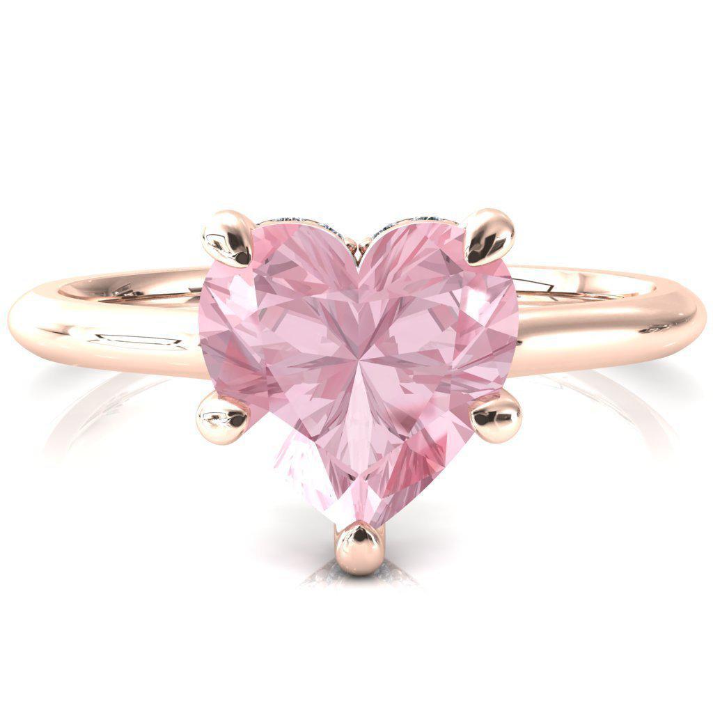 Secret Heart Pink Sapphire 5 Prong Floating Halo Engagement Ring-FIRE & BRILLIANCE