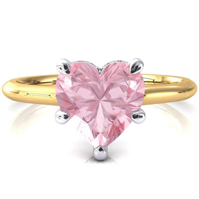 Secret Heart Pink Sapphire 5 Prong Floating Halo Engagement Ring-FIRE & BRILLIANCE
