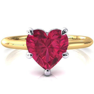 Secret Heart Ruby 5 Prong Floating Halo Engagement Ring-FIRE & BRILLIANCE