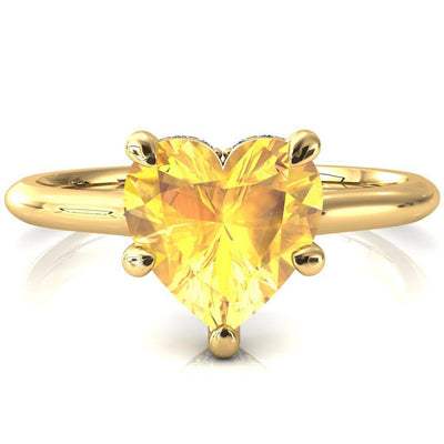 Secret Heart Yellow Sapphire 5 Prong Floating Halo Engagement Ring-FIRE & BRILLIANCE