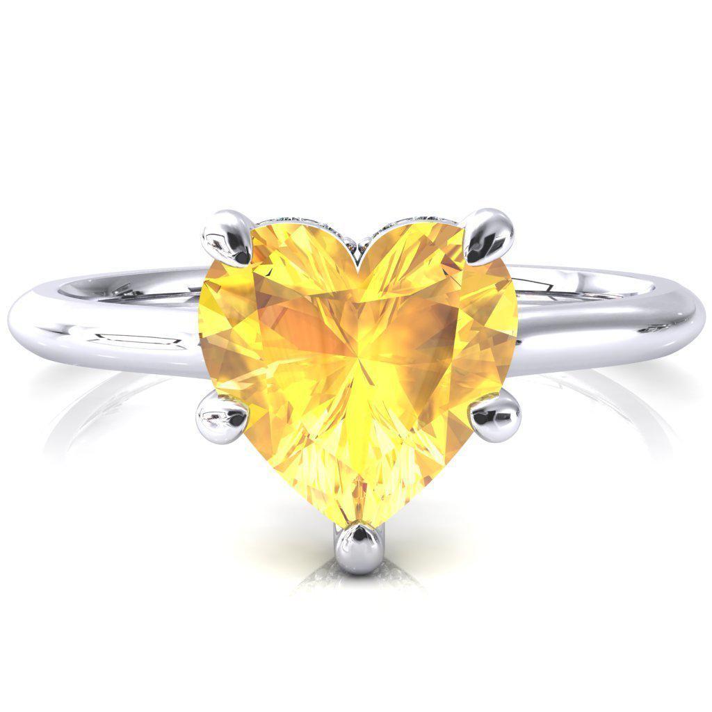 Secret Heart Yellow Sapphire 5 Prong Floating Halo Engagement Ring-FIRE & BRILLIANCE