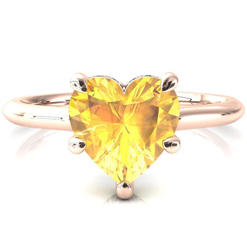 Secret Heart Yellow Sapphire 5 Prong Floating Halo Engagement Ring-FIRE & BRILLIANCE