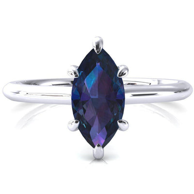 Secret Marquise Alexandrite 6 Prong Floating Halo Engagement Ring-FIRE & BRILLIANCE