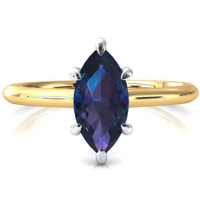 Secret Marquise Alexandrite 6 Prong Floating Halo Engagement Ring-FIRE & BRILLIANCE