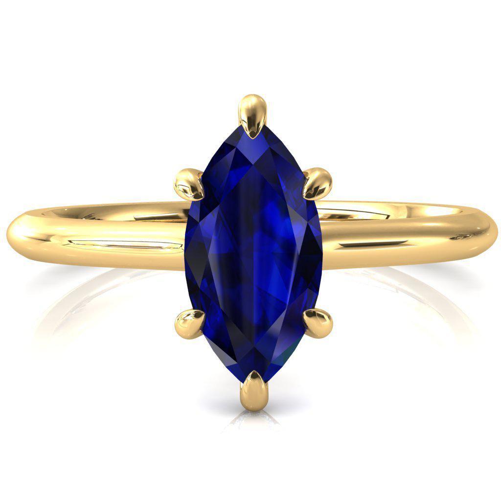 Secret Marquise Blue Sapphire 6 Prong Floating Halo Engagement Ring-FIRE & BRILLIANCE