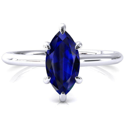 Secret Marquise Blue Sapphire 6 Prong Floating Halo Engagement Ring-FIRE & BRILLIANCE
