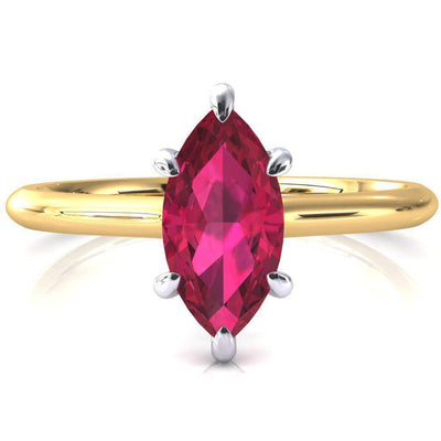 Secret Marquise Ruby 6 Prong Floating Halo Engagement Ring-FIRE & BRILLIANCE