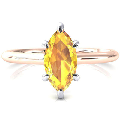 Secret Marquise Yellow Sapphire 6 Prong Floating Halo Engagement Ring-FIRE & BRILLIANCE