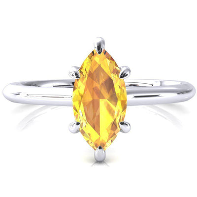 Secret Marquise Yellow Sapphire 6 Prong Floating Halo Engagement Ring-FIRE & BRILLIANCE