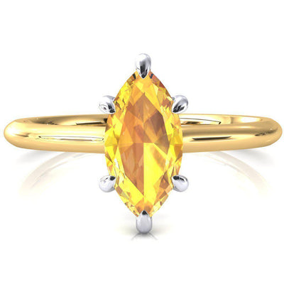 Secret Marquise Yellow Sapphire 6 Prong Floating Halo Engagement Ring-FIRE & BRILLIANCE
