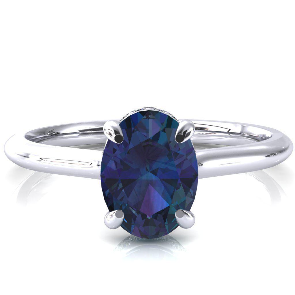 Secret Oval Alexandrite 4 Prong Floating Halo Engagement Ring-FIRE & BRILLIANCE