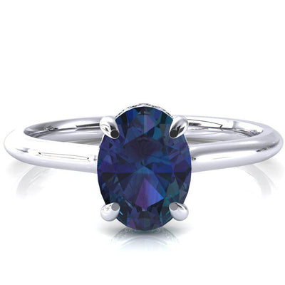 Secret Oval Alexandrite 4 Prong Floating Halo Engagement Ring-FIRE & BRILLIANCE