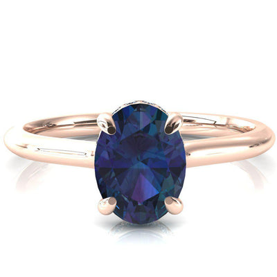 Secret Oval Alexandrite 4 Prong Floating Halo Engagement Ring-FIRE & BRILLIANCE