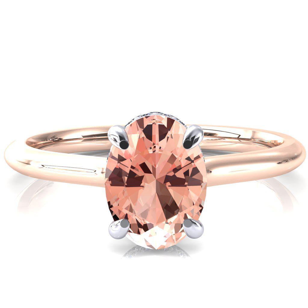 Secret Oval Champagne Sapphire Prong Floating Halo Engagement Ring