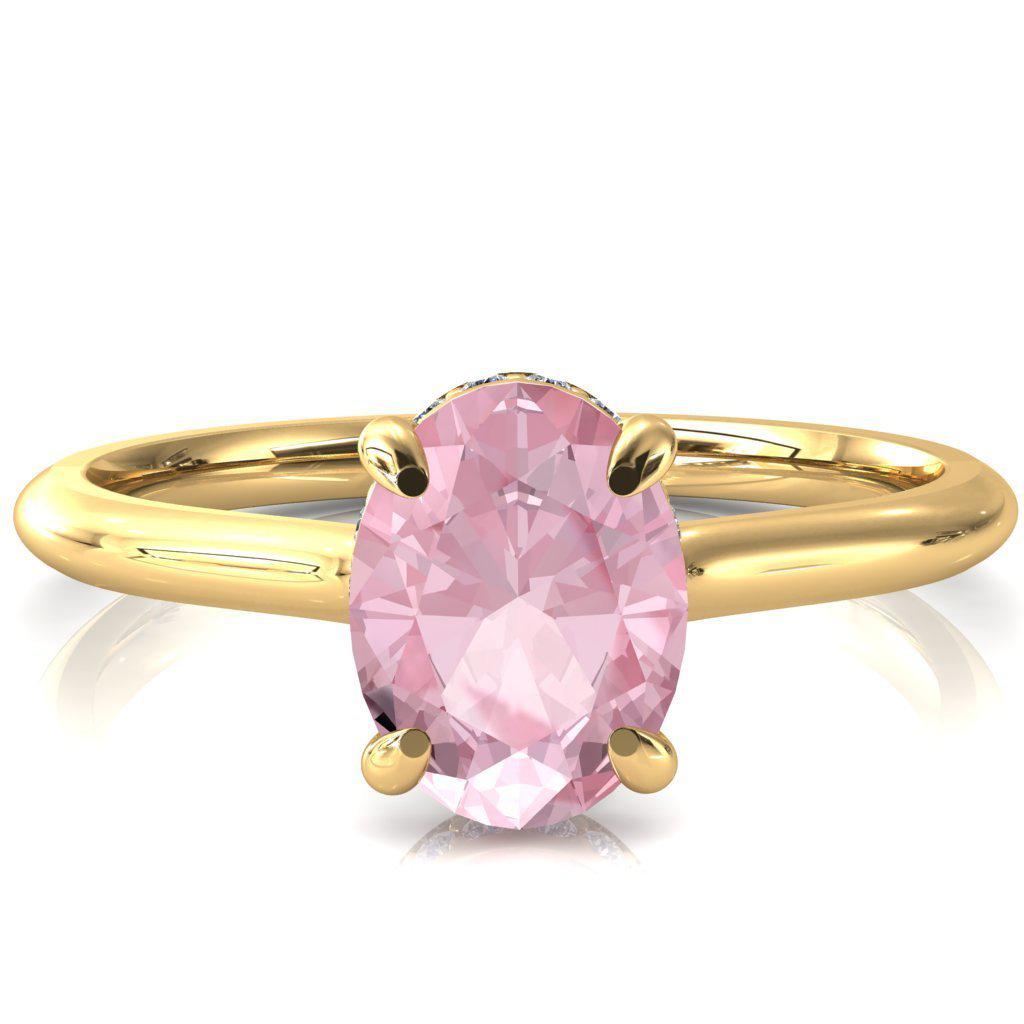 Secret Oval Pink Sapphire 4 Prong Floating Halo Engagement Ring-FIRE & BRILLIANCE