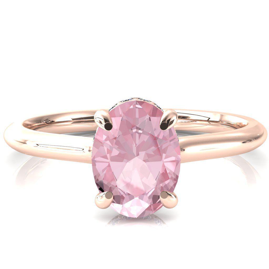 Secret Oval Pink Sapphire Prong Floating Halo Engagement Ring