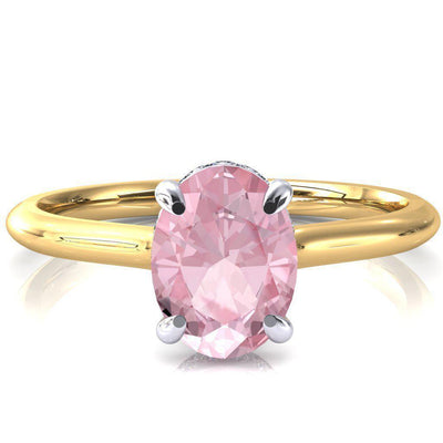 Secret Oval Pink Sapphire 4 Prong Floating Halo Engagement Ring-FIRE & BRILLIANCE