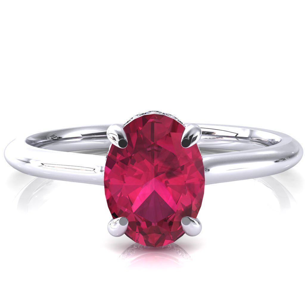 Secret Oval Ruby 4 Prong Floating Halo Engagement Ring-FIRE & BRILLIANCE