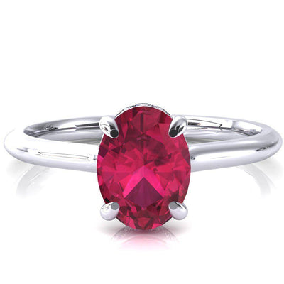 Secret Oval Ruby 4 Prong Floating Halo Engagement Ring-FIRE & BRILLIANCE