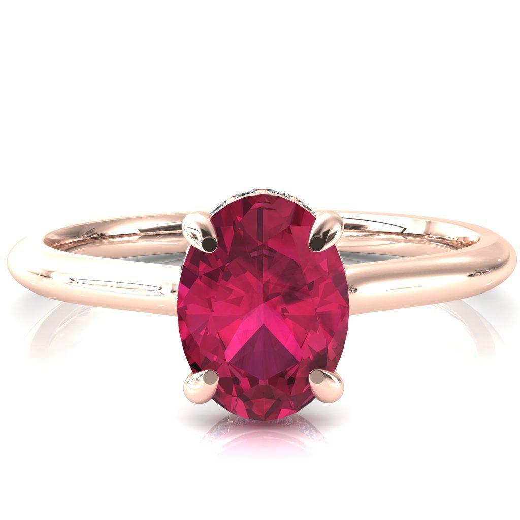 Secret Oval Ruby 4 Prong Floating Halo Engagement Ring-FIRE & BRILLIANCE