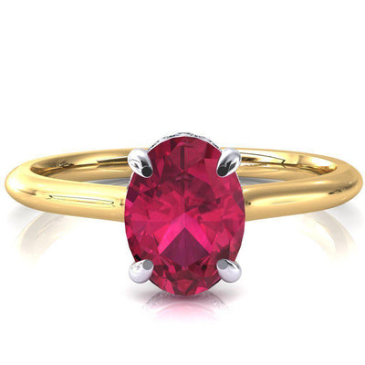 Secret Oval Ruby 4 Prong Floating Halo Engagement Ring-FIRE & BRILLIANCE