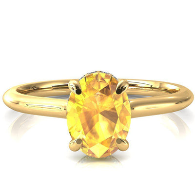 Secret Oval Yellow Sapphire 4 Prong Floating Halo Engagement Ring-FIRE & BRILLIANCE