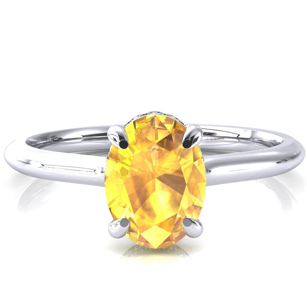 Secret Oval Yellow Sapphire 4 Prong Floating Halo Engagement Ring-FIRE & BRILLIANCE