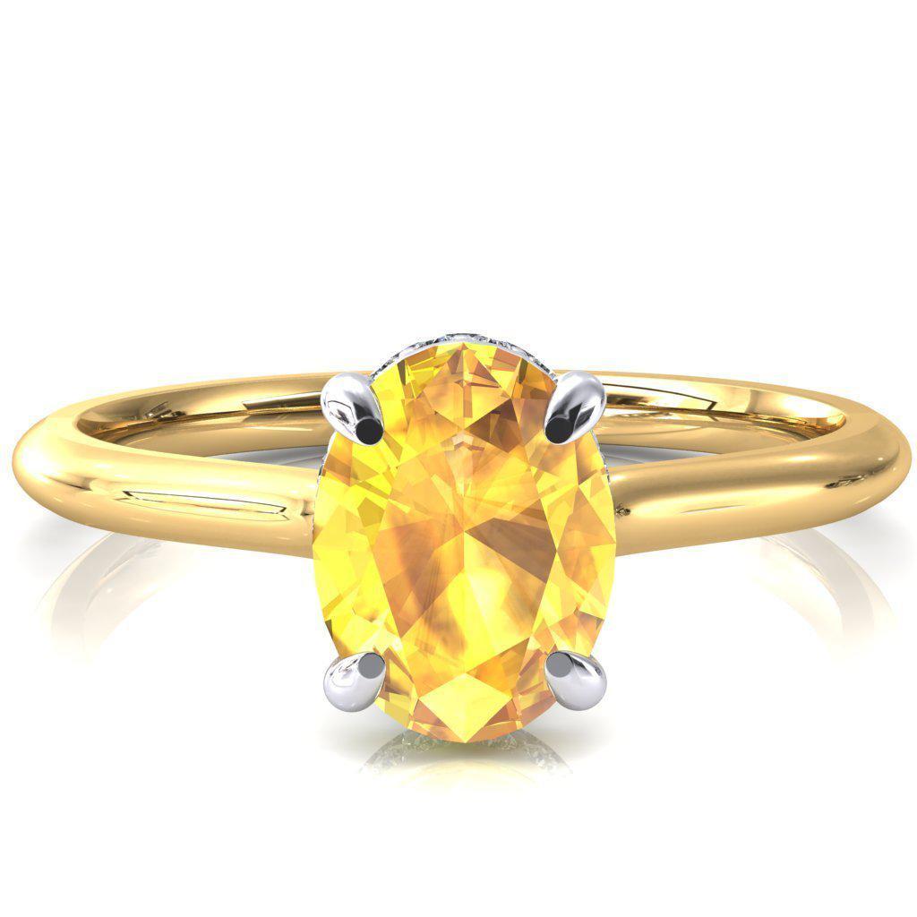 Secret Oval Yellow Sapphire 4 Prong Floating Halo Engagement Ring-FIRE & BRILLIANCE